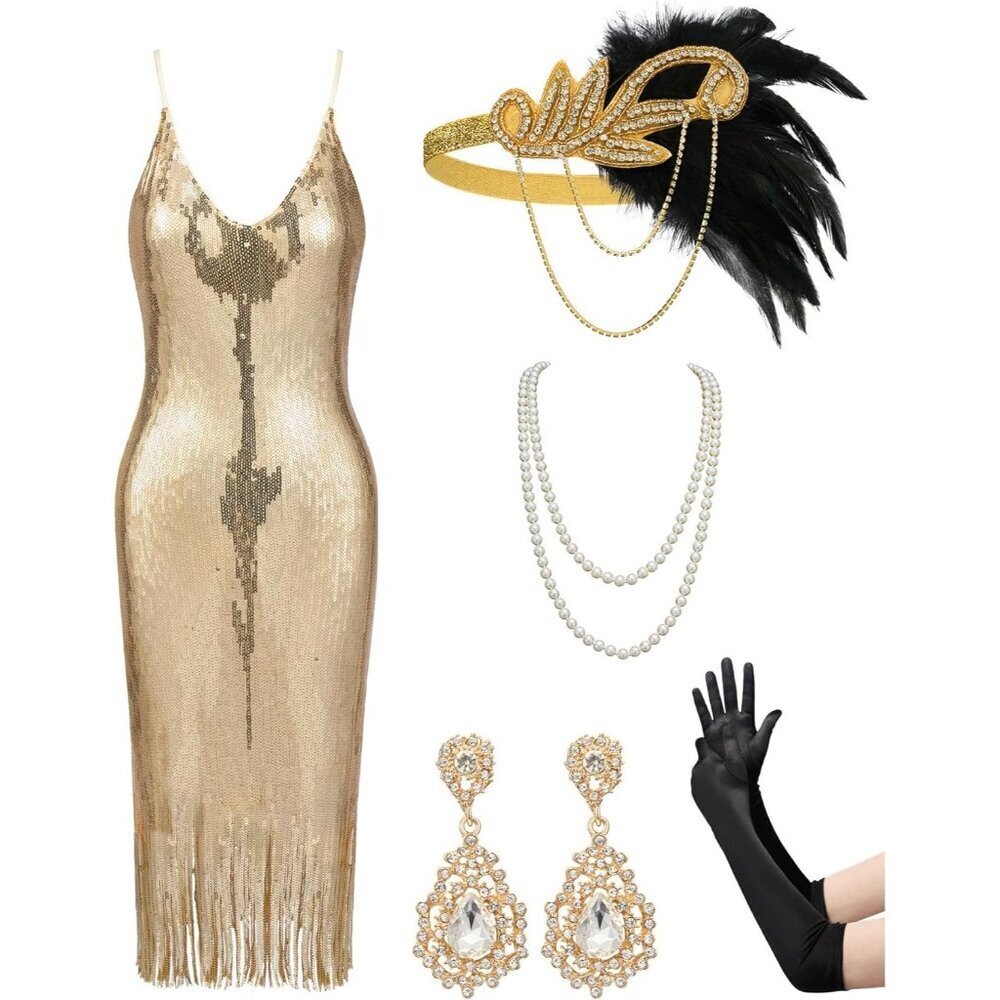 Women Flapper Dress 1920s Sequins Art Deco Party Costume Outfit